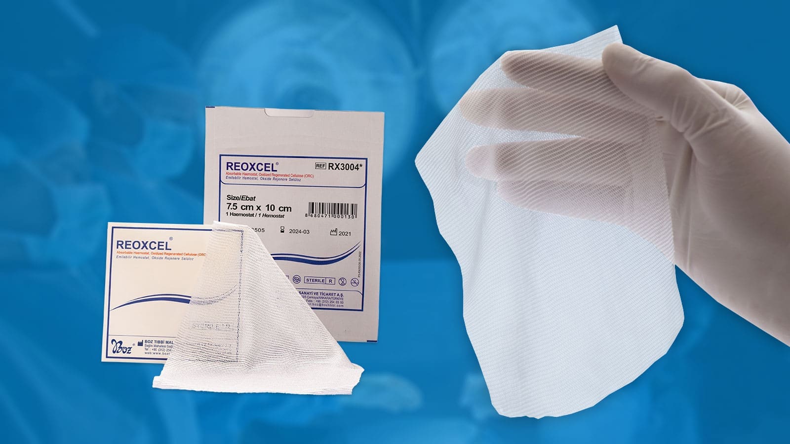 Reoxcel bactericidal absorbable haemostat with plain texture is a sterile haemostat preparate produced from oxidized regenerated cellulose (ORC)